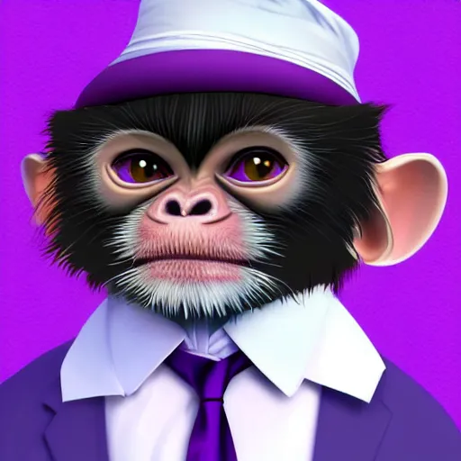 Image similar to digital illustration of a distinguised emperor tamarin monkey wearing a purple suit and a silly hat, deviantArt, artstation, artstation hq, hd, 4k resolution