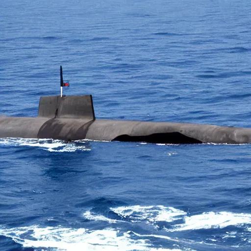 Prompt: military submarine flying above surface of an ocean