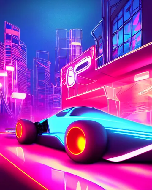 Prompt: ant shaped racing car, neon lights, streets, synthwave, cinematic, tron atmosphere, by mitchell stuart, highly detailed, masterpiece, award winning