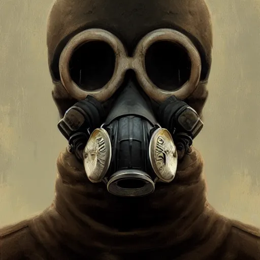 Image similar to a portrait painting of a skull wearing a gasmask, digital painting, hyper realistic, very detailed, in the style of greg rutkowski,