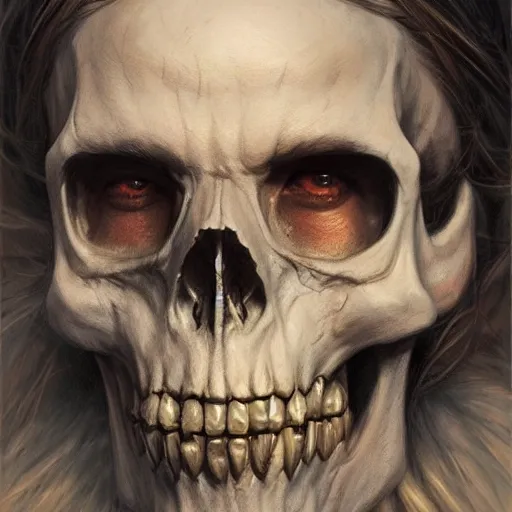 Prompt: realistic d & d fantasy character wearing a skull mask, closeup portrait art by donato giancola and greg rutkowski, vintage retro, realistic face, digital art, trending on artstation, symmetry!!