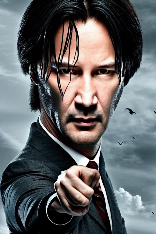 Prompt: Keanu Reaves playing Harry Potter in Harry Potter and the Rise Of The Machines Movie Poster