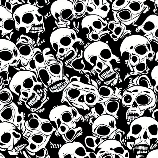 Prompt: skulls dancing along with a bunch of bones, world melting, 8 0 s science fiction, insanity