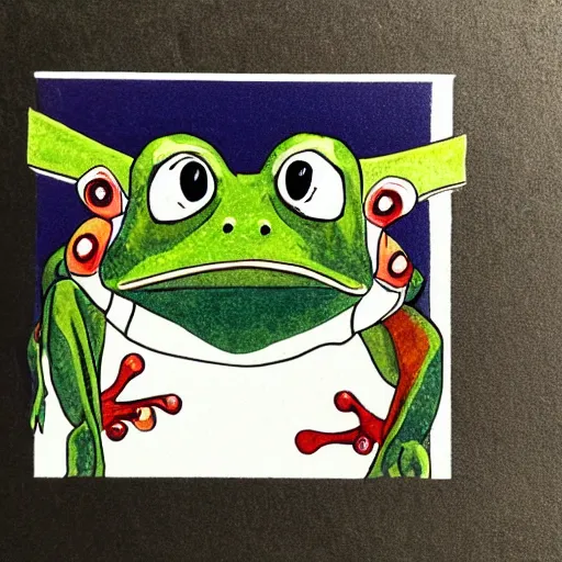 Image similar to cute frog portrait, Ghibli style