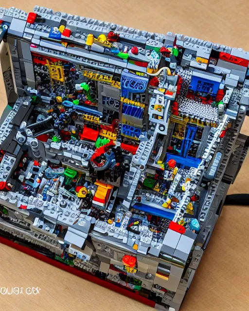 Prompt: high quality photograph of an intricate detailed accurate lego set of a modern computer