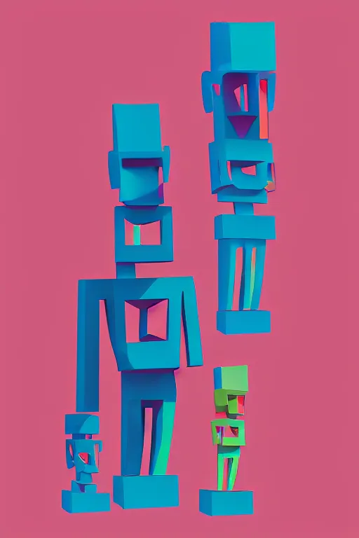 Image similar to cubist moai statue cutout digital illustration cartoon colorful beeple