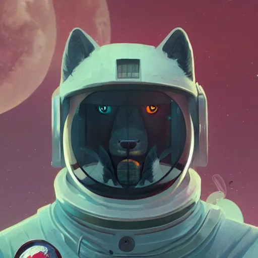 Prompt: A portrait of an anthropomorphic wolf in an astronaut suit by Vincent DiFate, Greg Rutkowski, cinematic 8k trending on artstation, anthro wolf astronaut