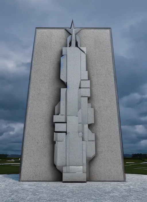 Image similar to highly detailed realistic architecture 3 d render of a mirrored stele monument in frank gahry style standing on a side of a highway, archdaily, made in unreal engine 4 octane render