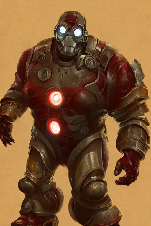 Image similar to Morbidly Obese Iron Man as a Big Daddy from Bioshock, intricate, elegant, highly detailed, digital painting, artstation, concept art, smooth, sharp focus, illustration, art by WlOP