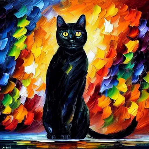 Prompt: oil painting of a black cat by leonid afremov
