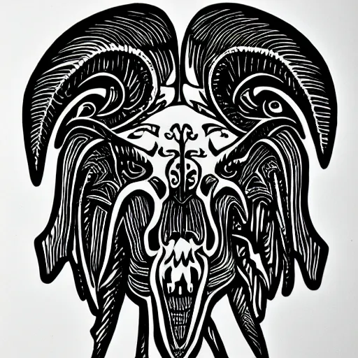 Image similar to ram skull outline, black ink on white paper