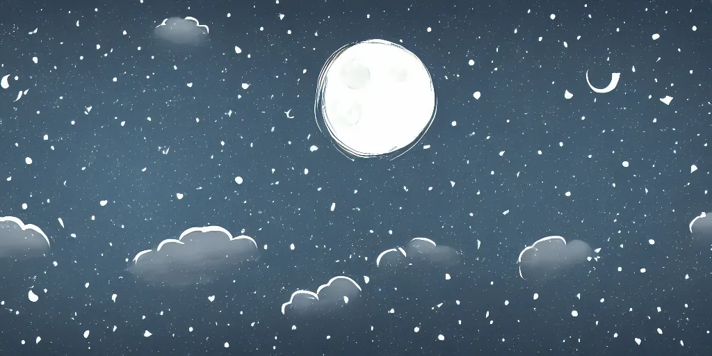 Prompt: moonlit night sky cartoon handrawn animation style