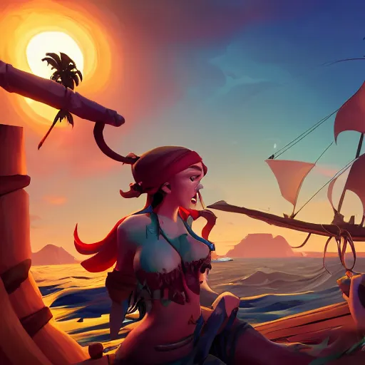 Image similar to jack the pirate mermaid on sea of thieves game avatar hero, behance hd by jesper ejsing, by rhads, makoto shinkai and lois van baarle, ilya kuvshinov, rossdraws global illumination