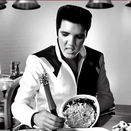 Prompt: elvis presley in a red lobster commercial,