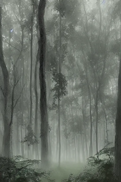 Prompt: detailed sharp focus, mist in the forest with mystical shadows wandering in the mist, artwork by Victor Adame Minguez + Yuumei + Tom Lovell + Sandro Botticelli,