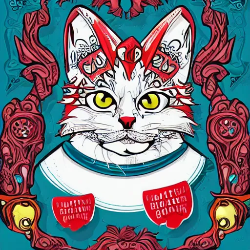 Image similar to Blood thirsty emperor of the world kitten, sticker, highly detailed, colorful, illustration, drama, smooth and clean vector curves, no jagged lines, vector art, smooth