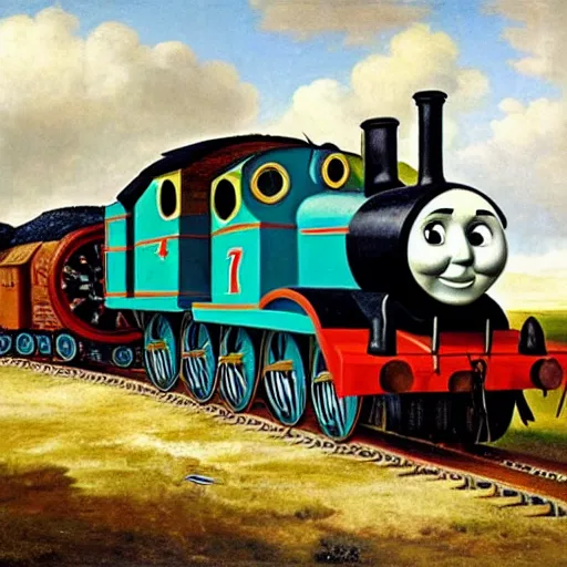 Prompt: thomas the tank engine painted by the old dutch masters, - 5