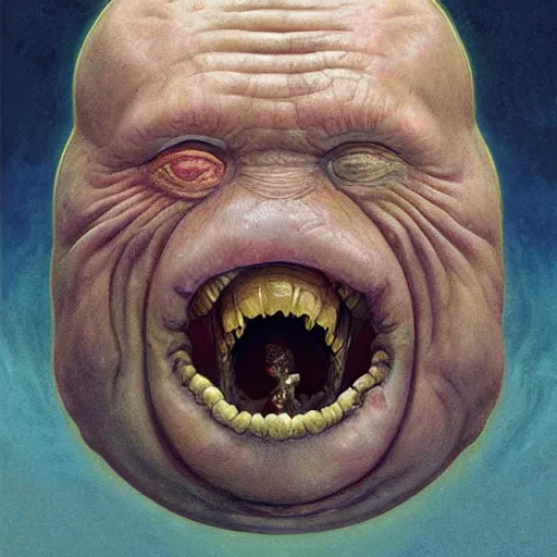 Image similar to vladimir putin is anthropomorphic blob fish hybrid, blob fish macabre, horror, by donato giancola and greg rutkowski and wayne barlow and zdzisław beksinski, digital art