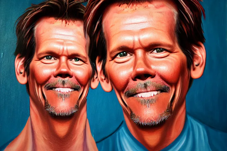 Prompt: a painting bacon with kevin bacon's face, 8 k, cinematic, movie still