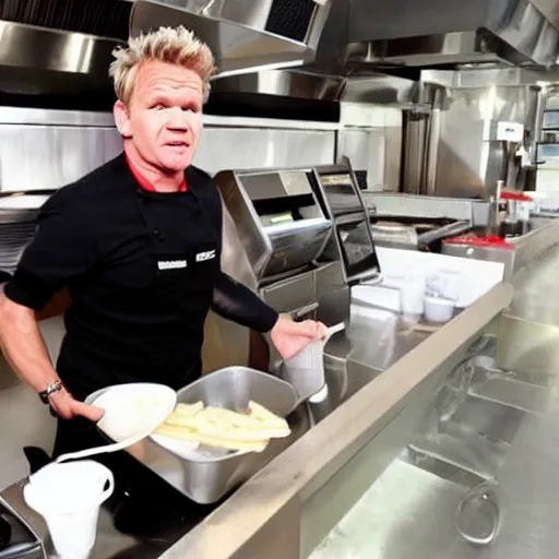 Image similar to gordon ramsay as a manager at mcdonald's