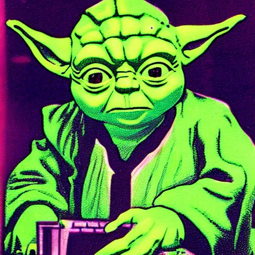 Image similar to yoda using computer