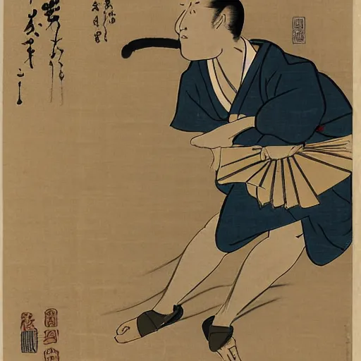 Prompt: a man pushing a stone in the style of ukiyo - e