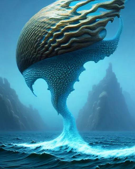 Image similar to a hyper - detailed 3 d render of aquatic creatures of the cresting waves, surrealism!!!!! surreal concept art, lifelike, photorealistic, digital painting, aesthetic, smooth, sharp focus, artstation hd, by greg rutkowski, bruce pennington, valentina remenar and asher duran,