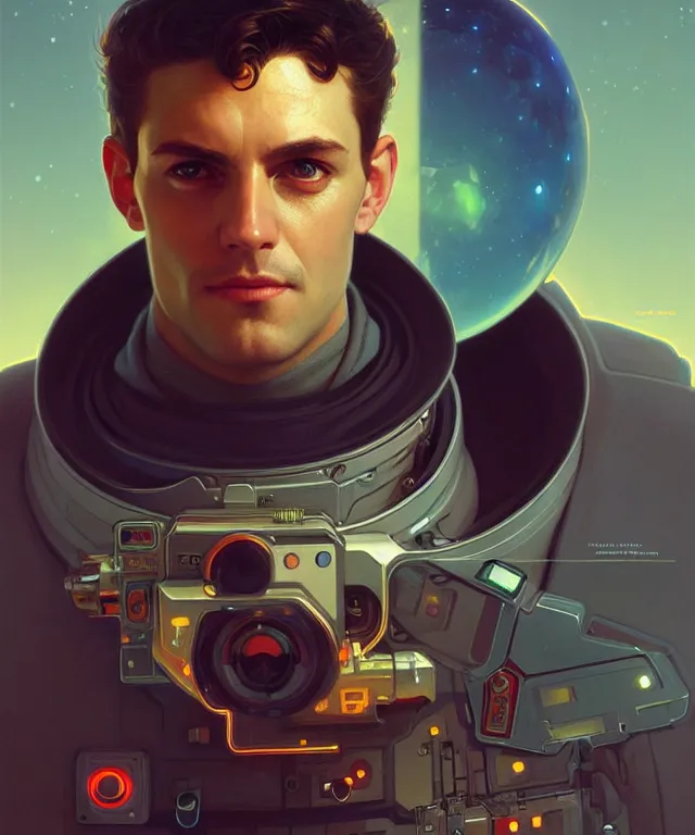 Prompt: Hacker man spaceman portrait, highly detailed, digital painting, artstation, concept art, smooth, sharp focus, illustration, art by artgerm and greg rutkowski and alphonse mucha