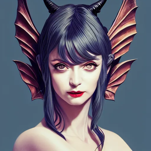 Prompt: 3 / 4 view of a portrait of pixie woman with bat wings, confident pose, pixie, genshin impact,, intricate, elegant, sharp focus, illustration, highly detailed, concept art, matte, trending on artstation, anime, strong brush stroke, sharp focus, illustration, morandi color scheme, art station, by ilya kuvshinov h 6 4 0