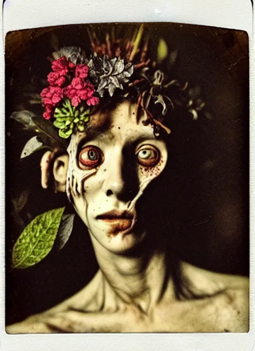 Image similar to beautiful and detailed rotten woman made of plants and many different types of flowers, muscles, intricate, organs, ornate, surreal, john constable, guy denning, dan hillier, manera, caravaggio, 1 9 1 0 polaroid photo