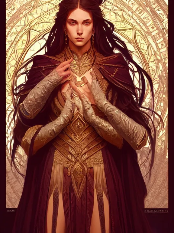 Prompt: symmetry!! intense fanart of a evve as a mage warrior as acotar protagonist, magic background, intricate, elegant, highly detailed, my rendition, digital painting, artstation, concept art, smooth, sharp focus, illustration, art by artgerm and greg rutkowski and alphonse mucha