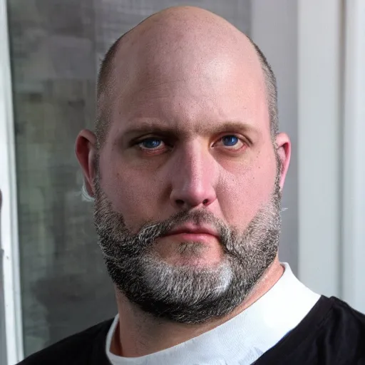 Image similar to bald ethan van sciver with a trimmed grey beard and point nose as an anime character