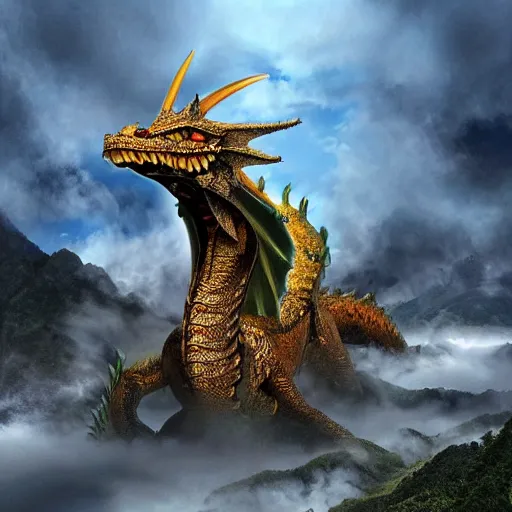 Image similar to <photo quality=hd+ mode='attention grabbing'>an huge dragon</photo>