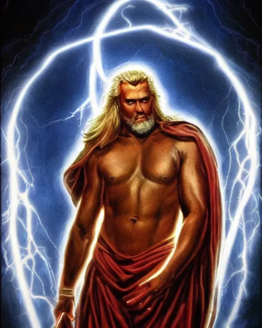 Image similar to zeus, lightning, airbrush, drew struzan illustration art, key art, movie poster