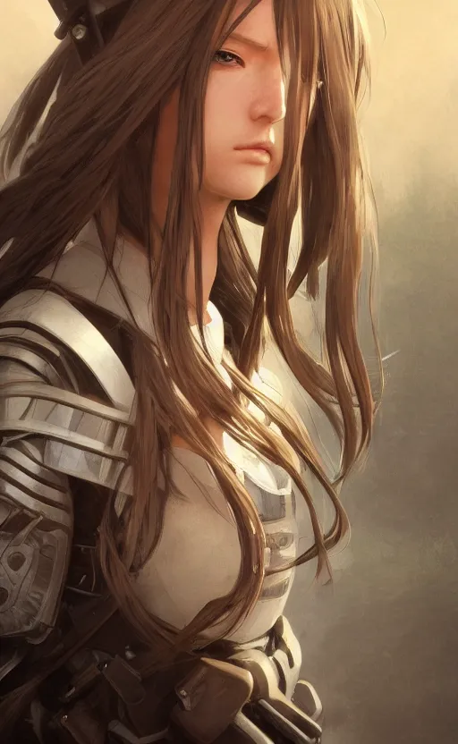 Prompt: soldier girl, anime style, long hair, hair down, symmetrical facial features, from arknights, hyper realistic, 4 k, rule of thirds, extreme detail, detailed drawing, artstation, hd, knight armor, by alphonse mucha, greg rutkowski, sharp focus, backlit