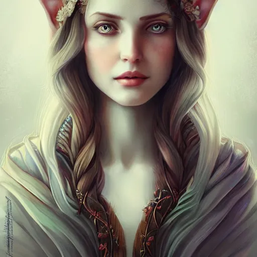 Image similar to portrait of beautiful elvish goddess , 8k, highly detailed, sharp, realistic, in style of Anna Dittmann