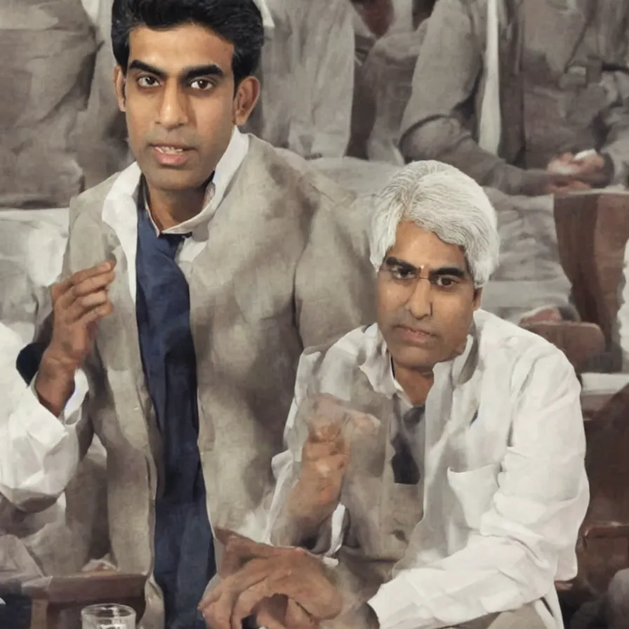 Image similar to film still of rishi sunak in the political afterlife, photoillustration