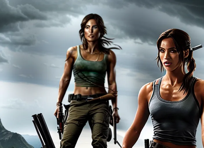 Image similar to film still of!!!! chloe bennett!!! as lara croft in new tomb raider movie, 8 k