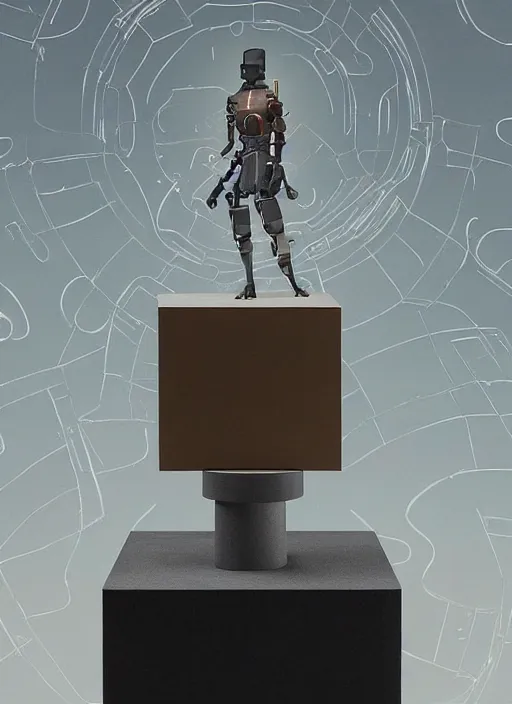 Prompt: a contemporary art sculpture on a plinth, by shepard faire, by victo ngai, by tracie grimwood, in the style of nier automata and astroneer, plain background