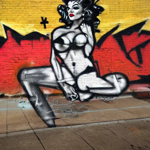 Prompt: abstract rough rugged graffiti art of a pinup girl