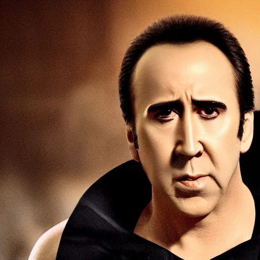 Image similar to Film still of Nicolas Cage as Batman, 4k