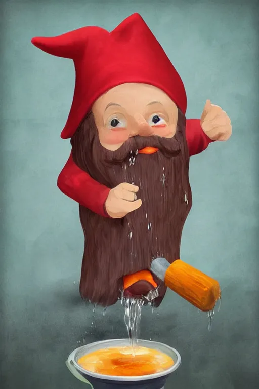 Image similar to gnome bathing in gravy, digital art, trending on artstation