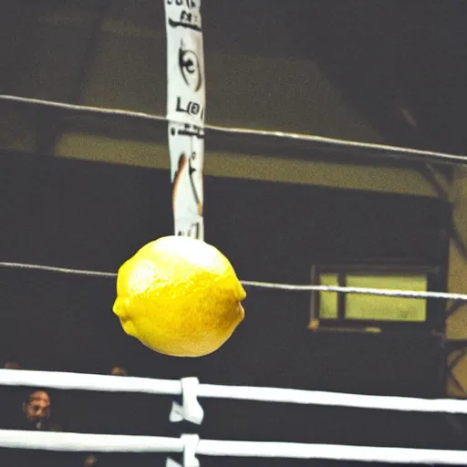 Prompt: a lemon in a boxing ring