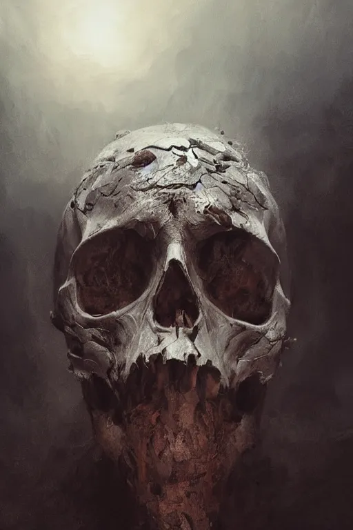 Image similar to skull, close - up portrait, powerful, intricate, elegant, volumetric lighting, scenery, digital painting, highly detailed, artstation, sharp focus, illustration, concept art, ruan jia, steve mccurry