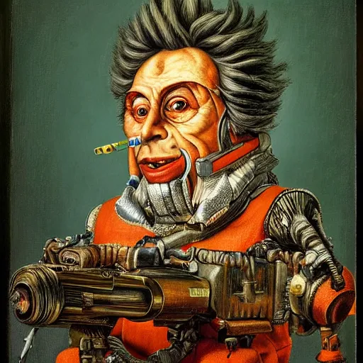 Image similar to a portrait of rick sanchez using a teleportation gun by giuseppe arcimboldo