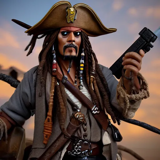 Image similar to jack sparrow action figures, unreal engine, high resolution