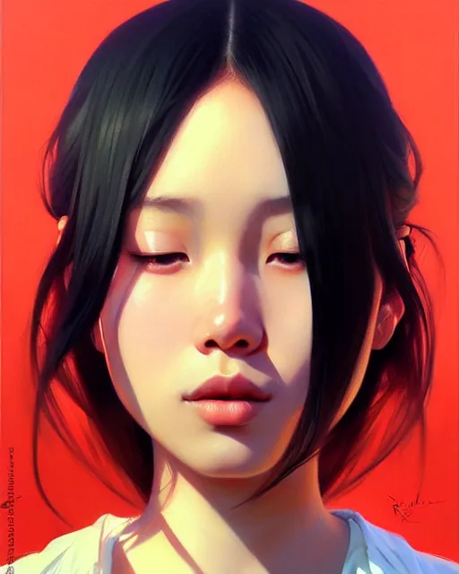 Prompt: stylized portrait of an artistic pose, composition, young asian girl, realistic shaded, fine details, realistic shaded lighting poster by ilya kuvshinov, magali villeneuve, artgerm, jeremy lipkin and michael garmash and rob rey