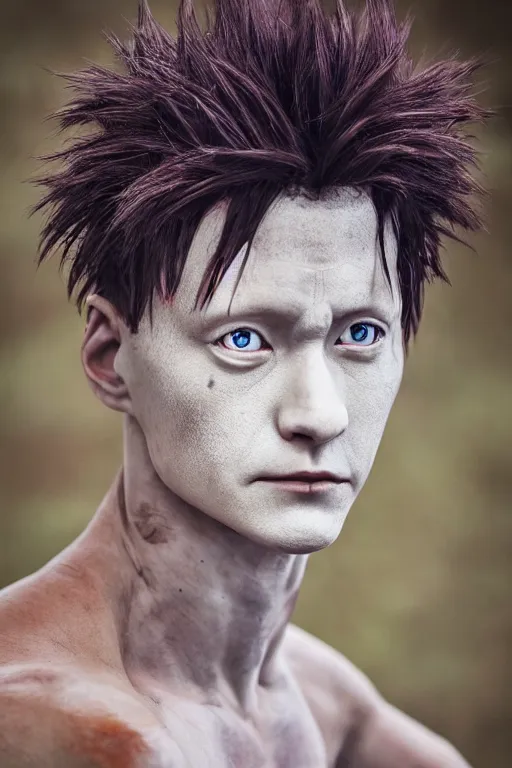 Image similar to photorealistic portrait photograph of real - life hisoka looking at you, hunter hunter, depth of field, soft focus, highly detailed, intricate, realistic, national geographic cover, soft glow, textured skin