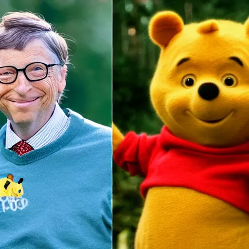 Image similar to bill gates cosplaying as winnie the pooh, bill gates wearing winnie the pooh costume, cosplay award winner