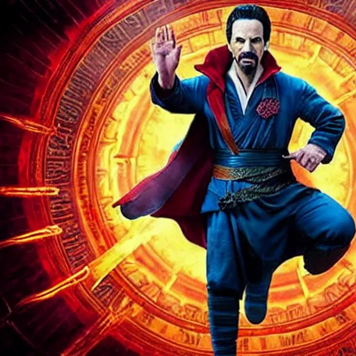 Image similar to A movie still of Lin-Manuel Miranda as Zombified version of Dr Strange, dynamic lighting, 8k, Heroic Pose, 2022 picture of the year